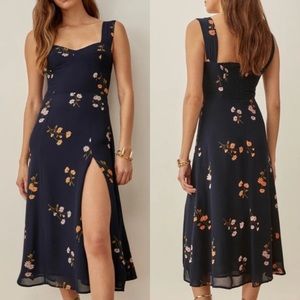 New Reformation Fulton Midi Dress Princess Margaret Navy Floral 2